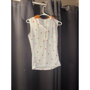 Lady Hagan NWT Womens XS White Golf Polo Shirt Orange Medallion SPF Top Athletic